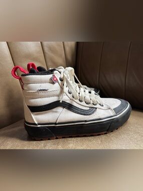 Women’s Custom Vans Sk8-Hi Waterproof Top Canvas Sneakers in White & Black 6.5